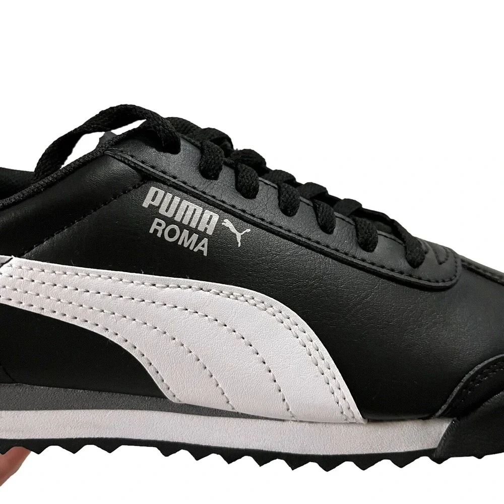 Puma Roma Mens Youth Boys Low Top Sneakers Size 7 Black-White Lace‎ Up Shoes